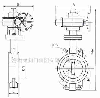 對夾式電動蝶閥外形尺寸，安裝圖